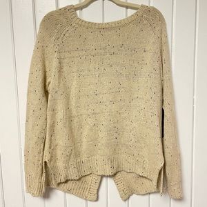 Beige Sweater with Button Back and Leather Patches